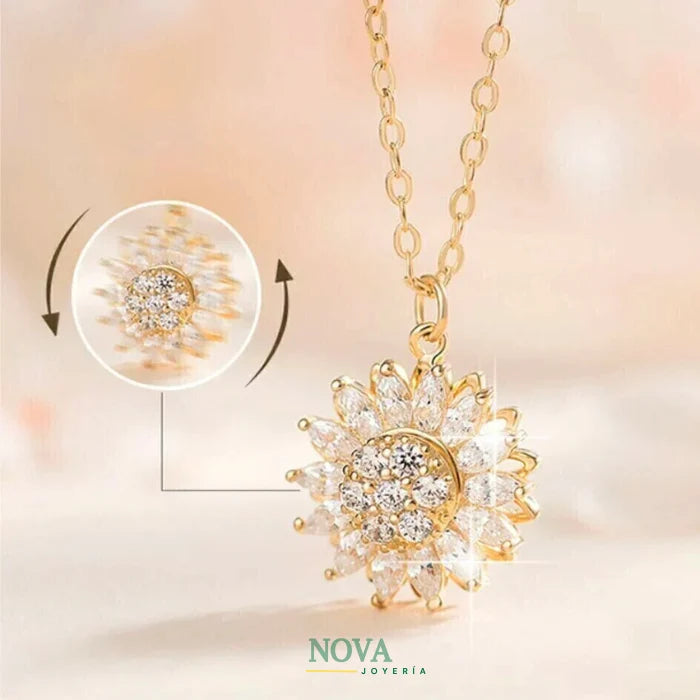 Collar Girasol Rotatorio | Baño en Oro + Caja Regalo Gratis✨