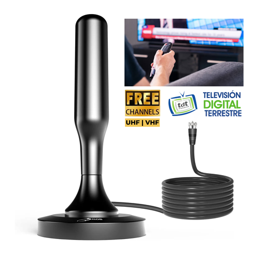 FreeSignal Max™ Antena digital para TV accede a canales abiertos gratis señal estable incluso en interiores con base magnética.