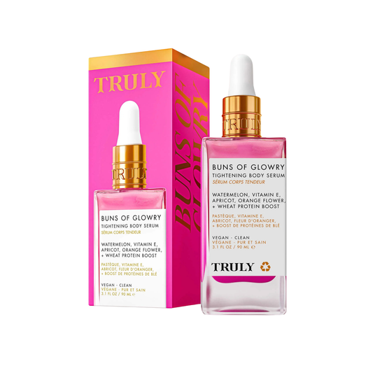 Truly Buns Glowry™ Sérum reafirmante tensora corporal combate flacidez y deja piel luminosa.